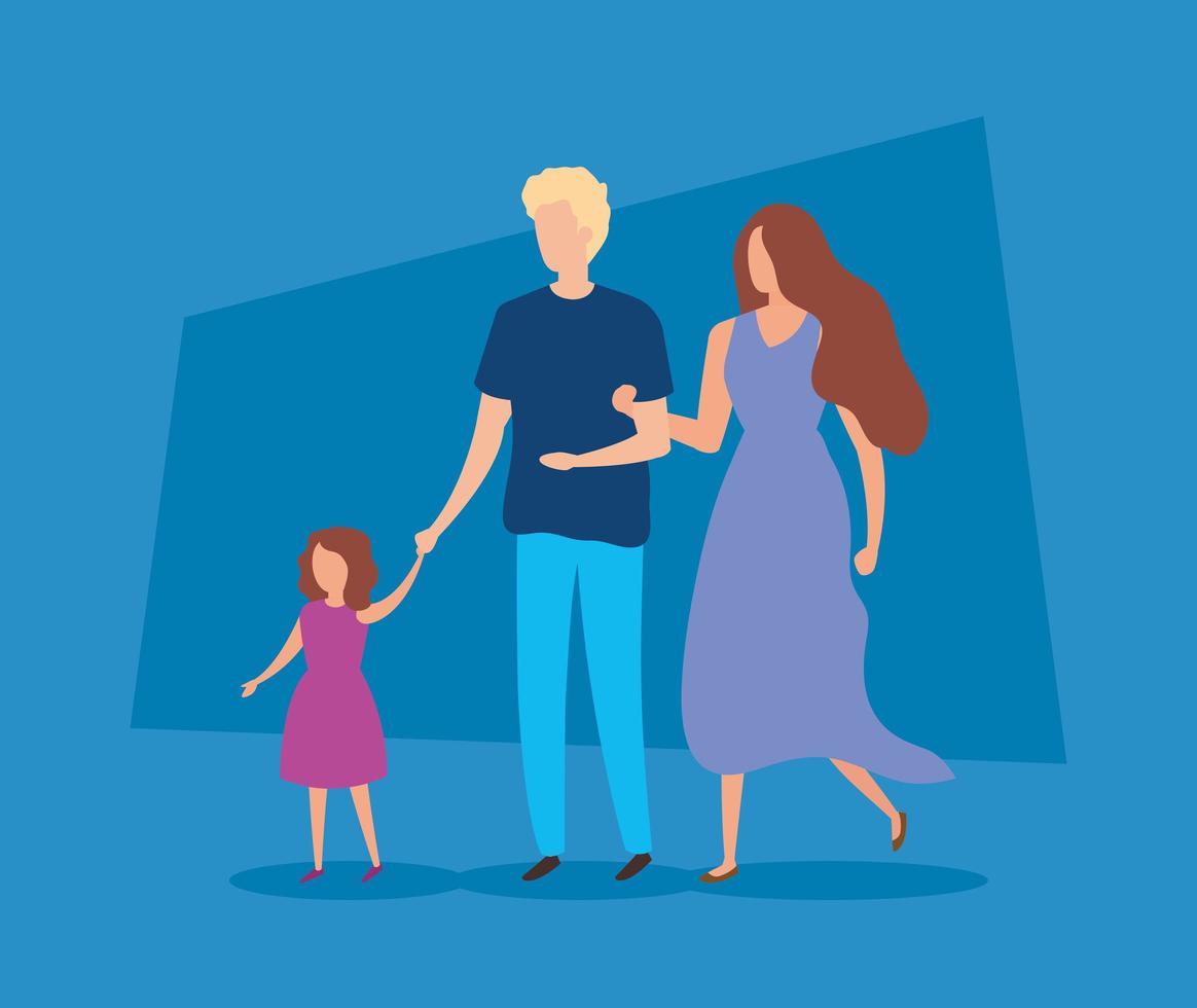 parents with daughter avatar character vector