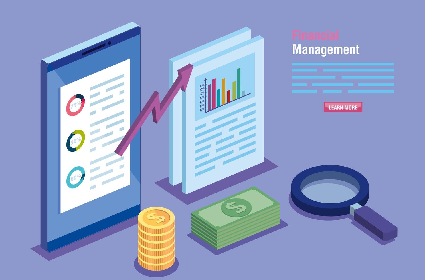 financial management with smartphone and infographics vector
