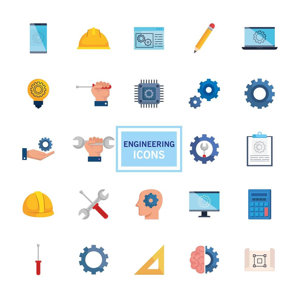 bundle of engineering set icons vector