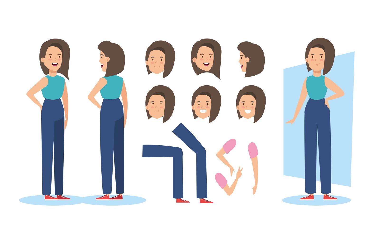 young woman with body parts characters vector