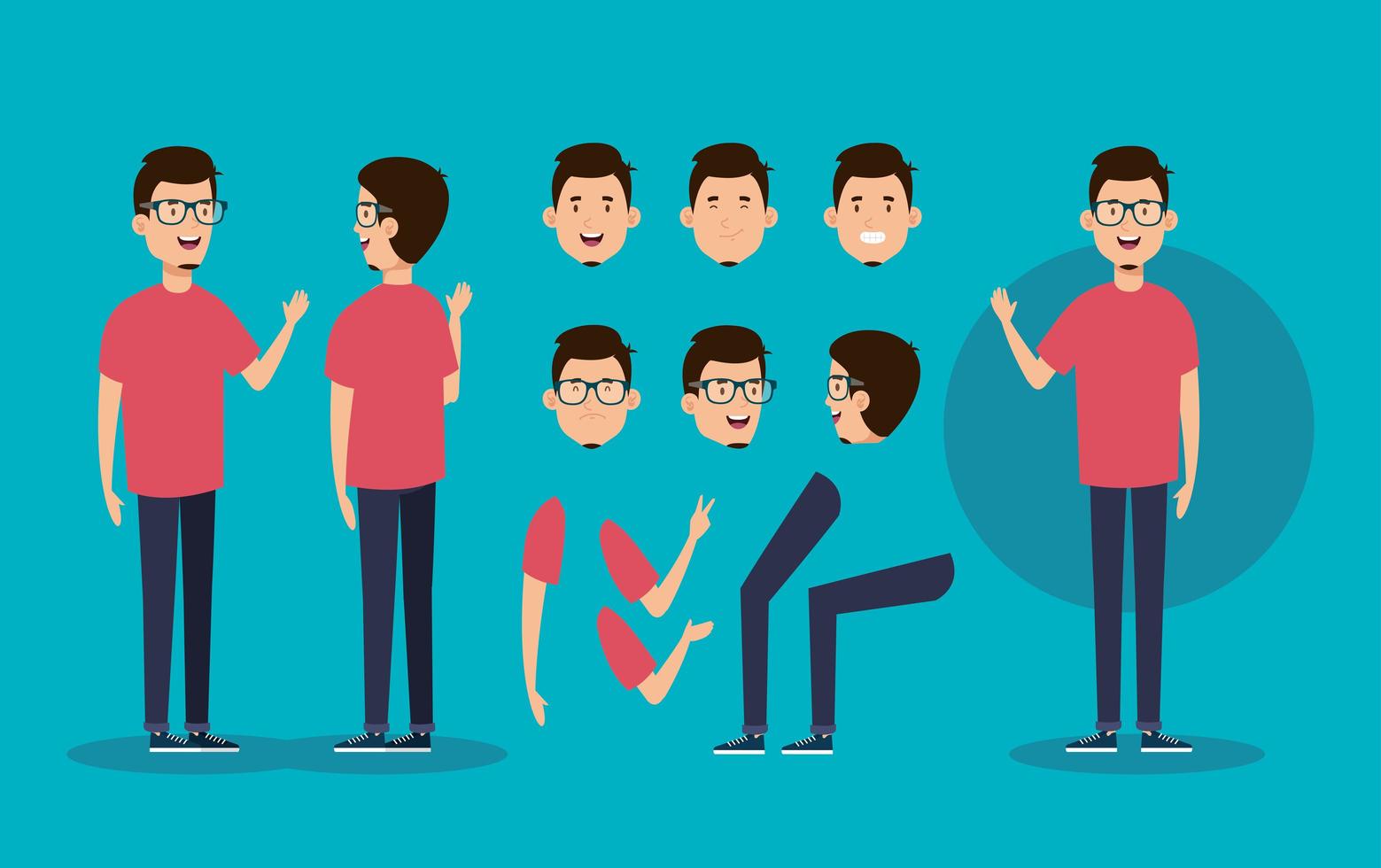 young man with body parts characters vector