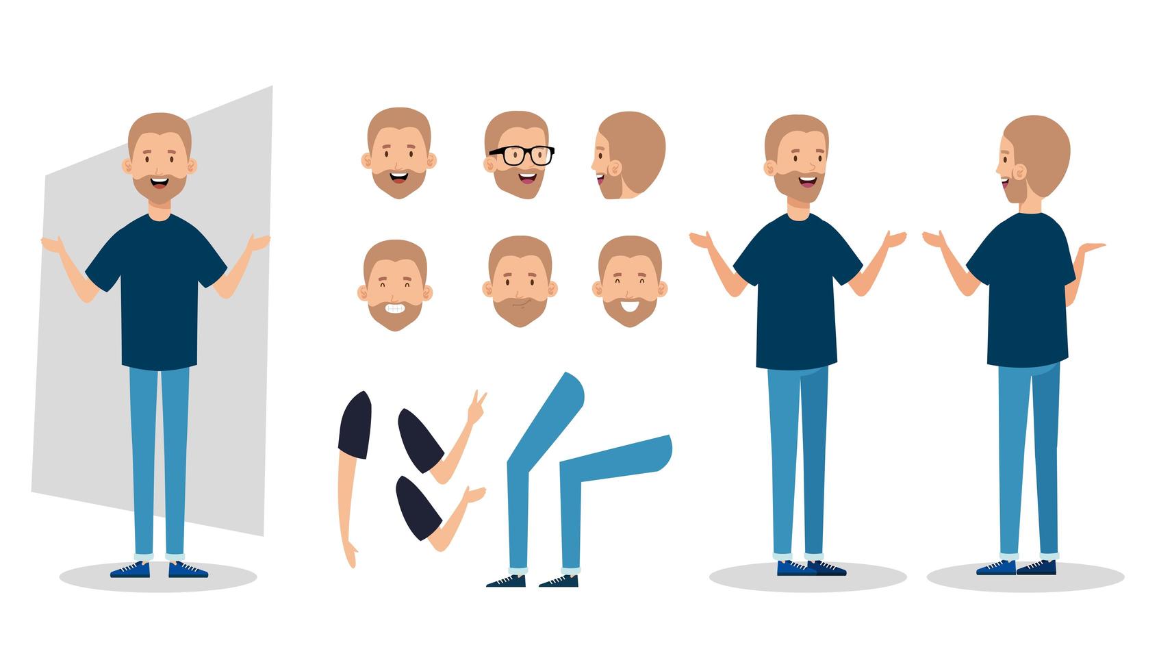 young man with beard and body parts characters vector
