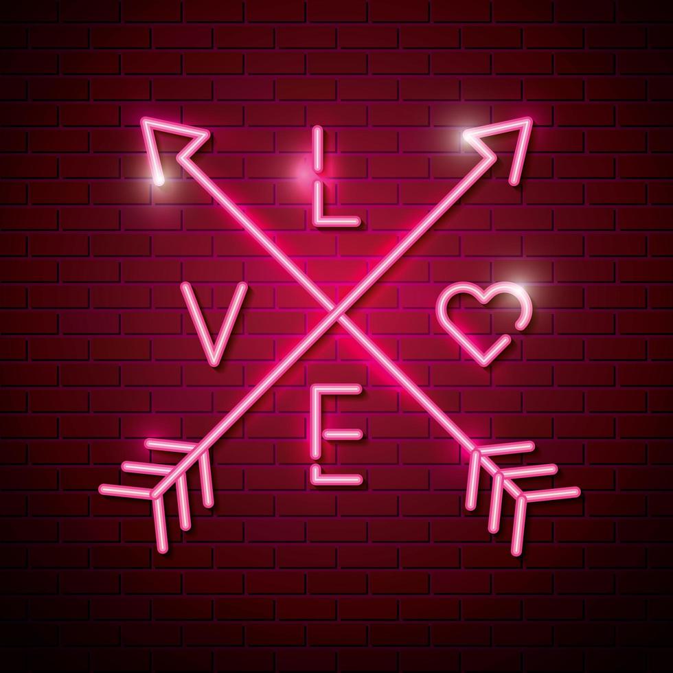 arrows with love lettering of neon lights vector