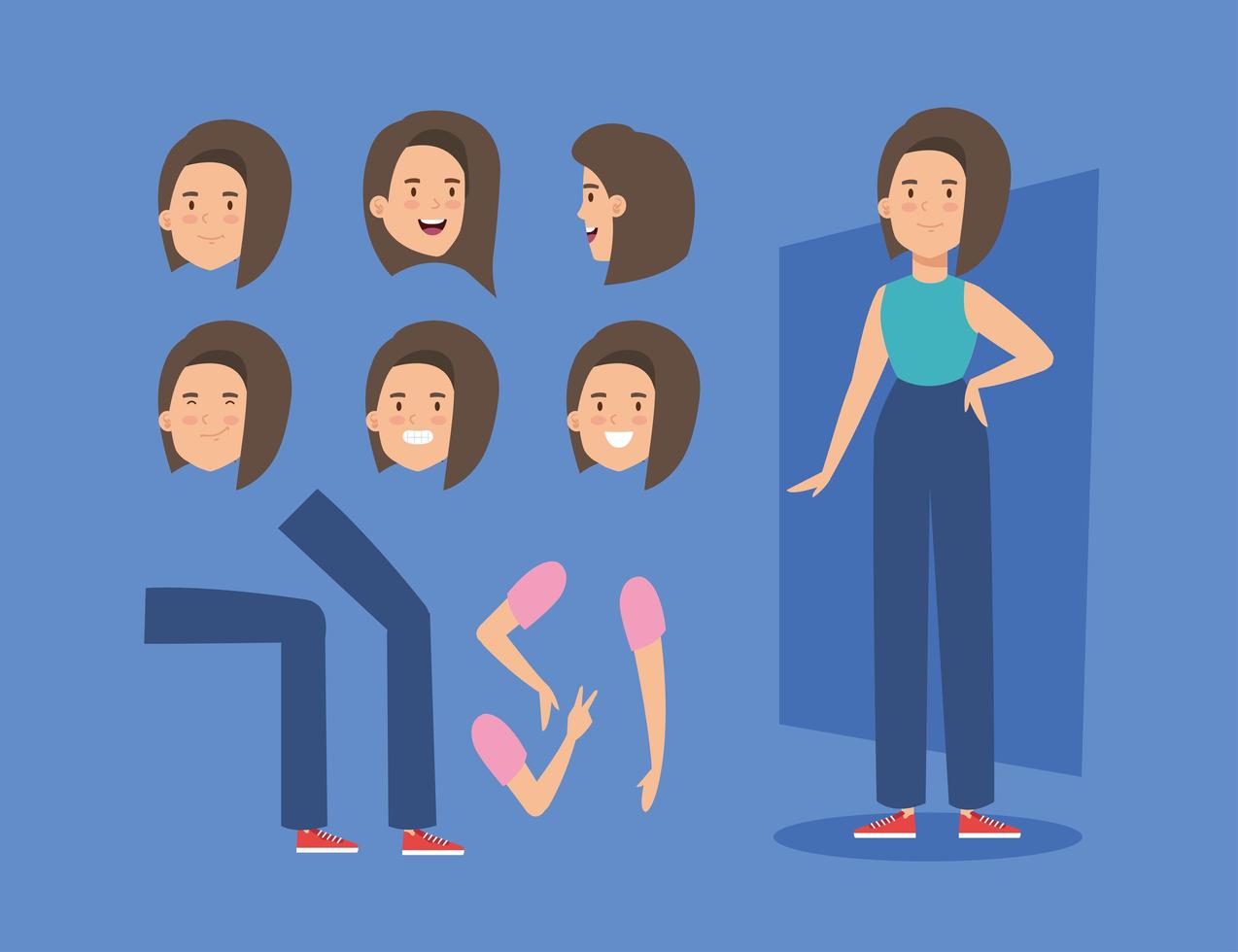 young woman with body parts characters vector