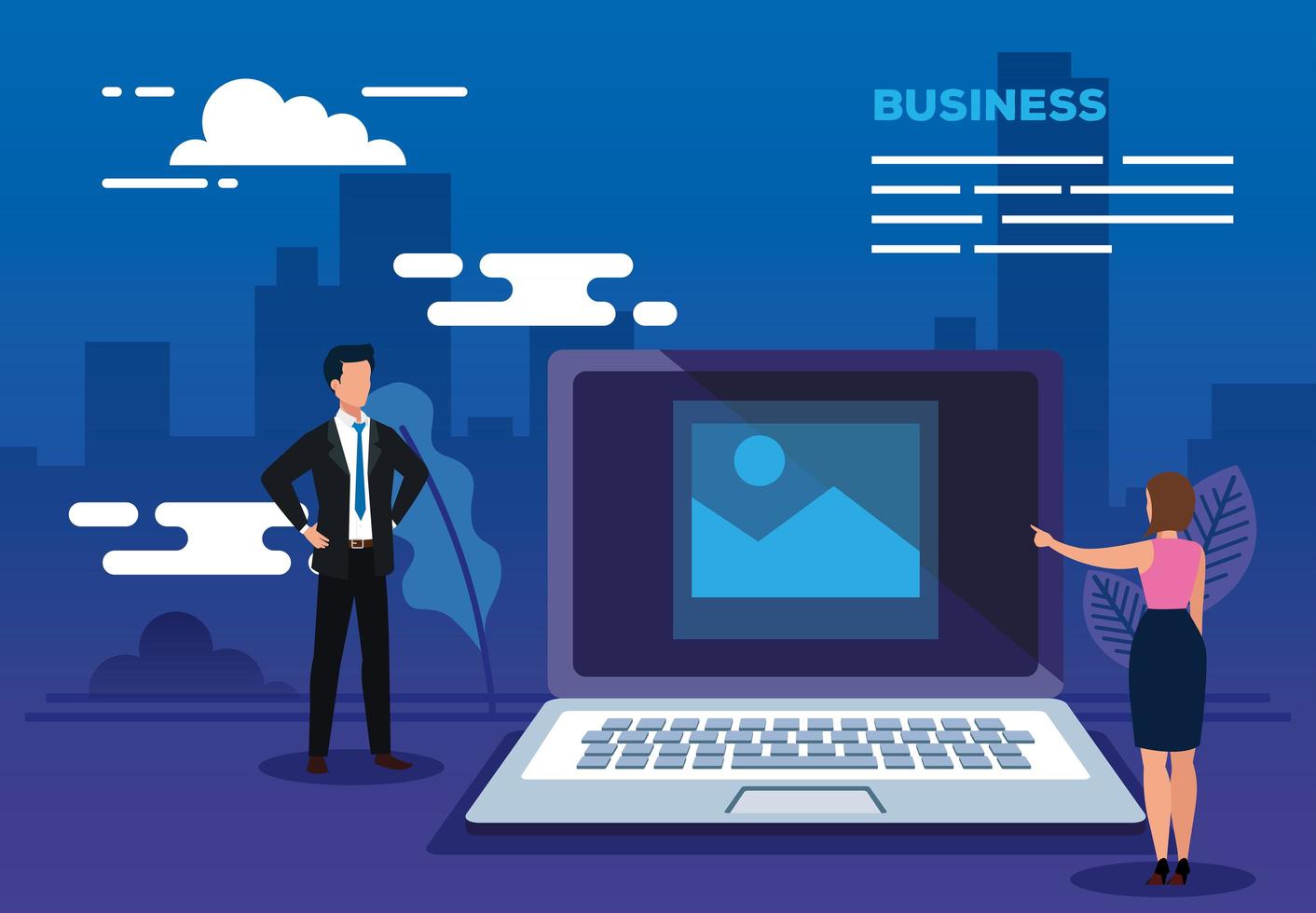 business couple with laptop computer vector