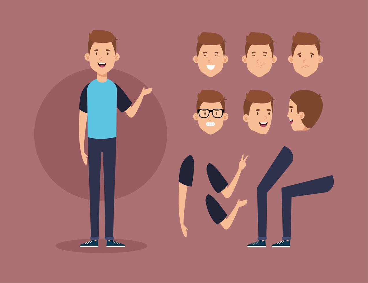 hombre joven con personajes de partes del cuerpo vector