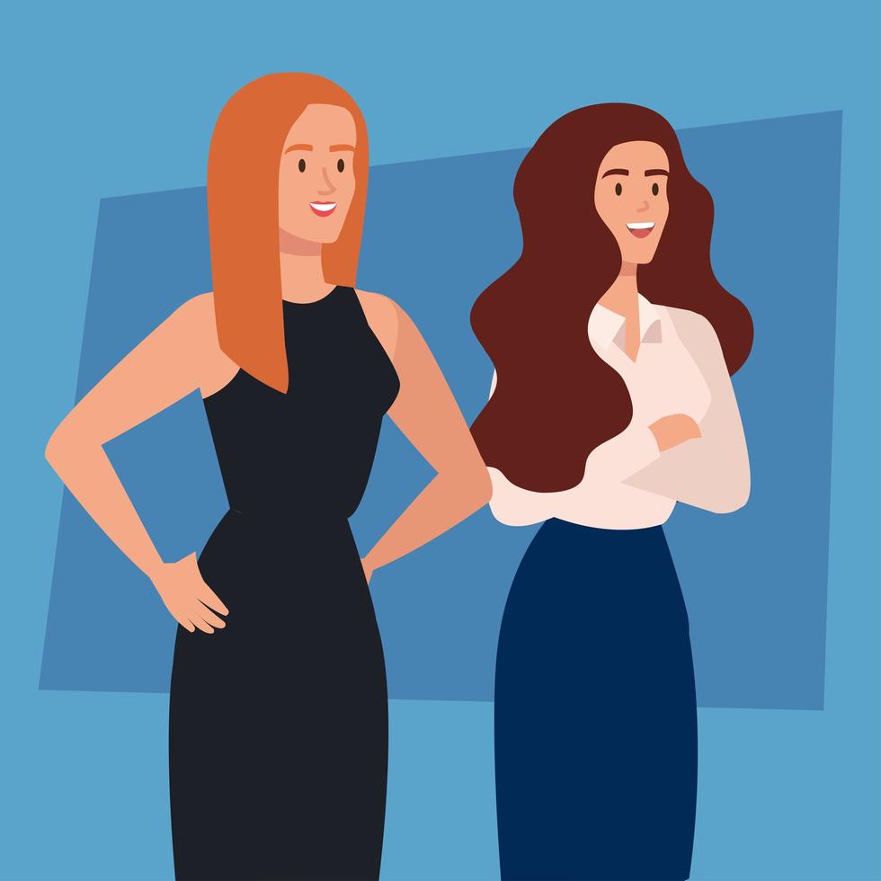 elegantes mujeres empresarias ejecutivas sobre fondo azul vector