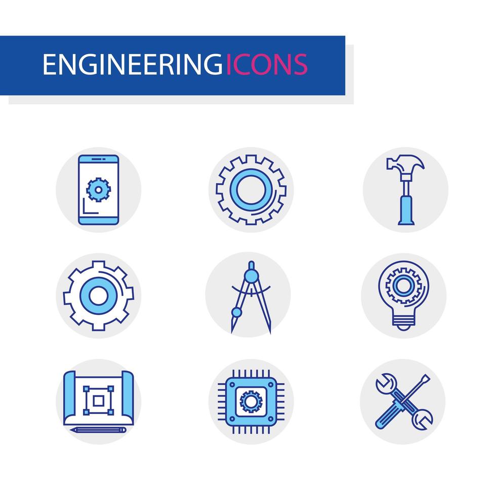 bundle of engineering set icons vector