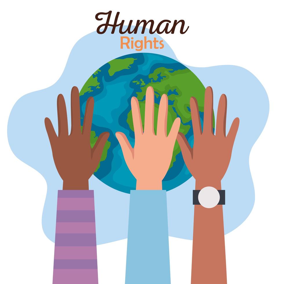 Human rights with diversity hands and world vector design