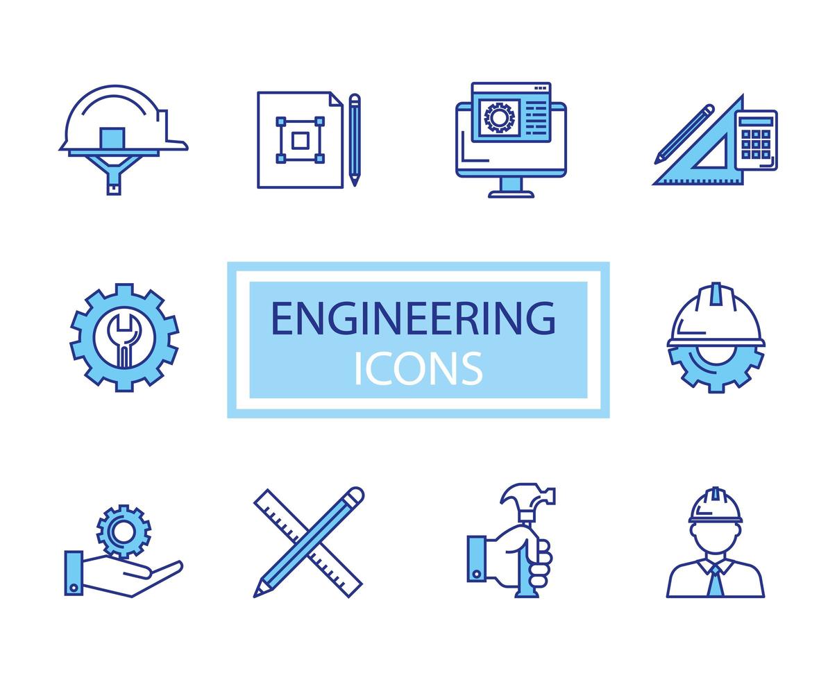 bundle of engineering set icons vector