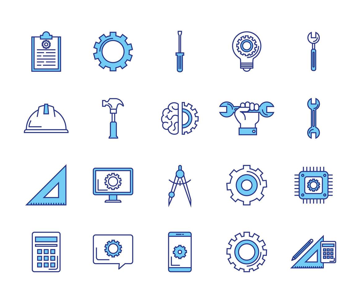 bundle of engineering set icons vector