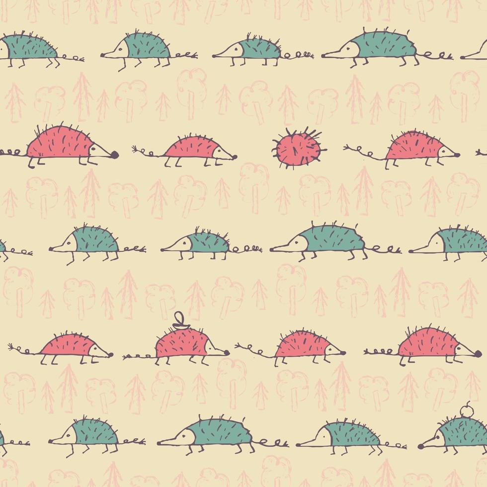 seamless pattern with funny Hedgehogs vector