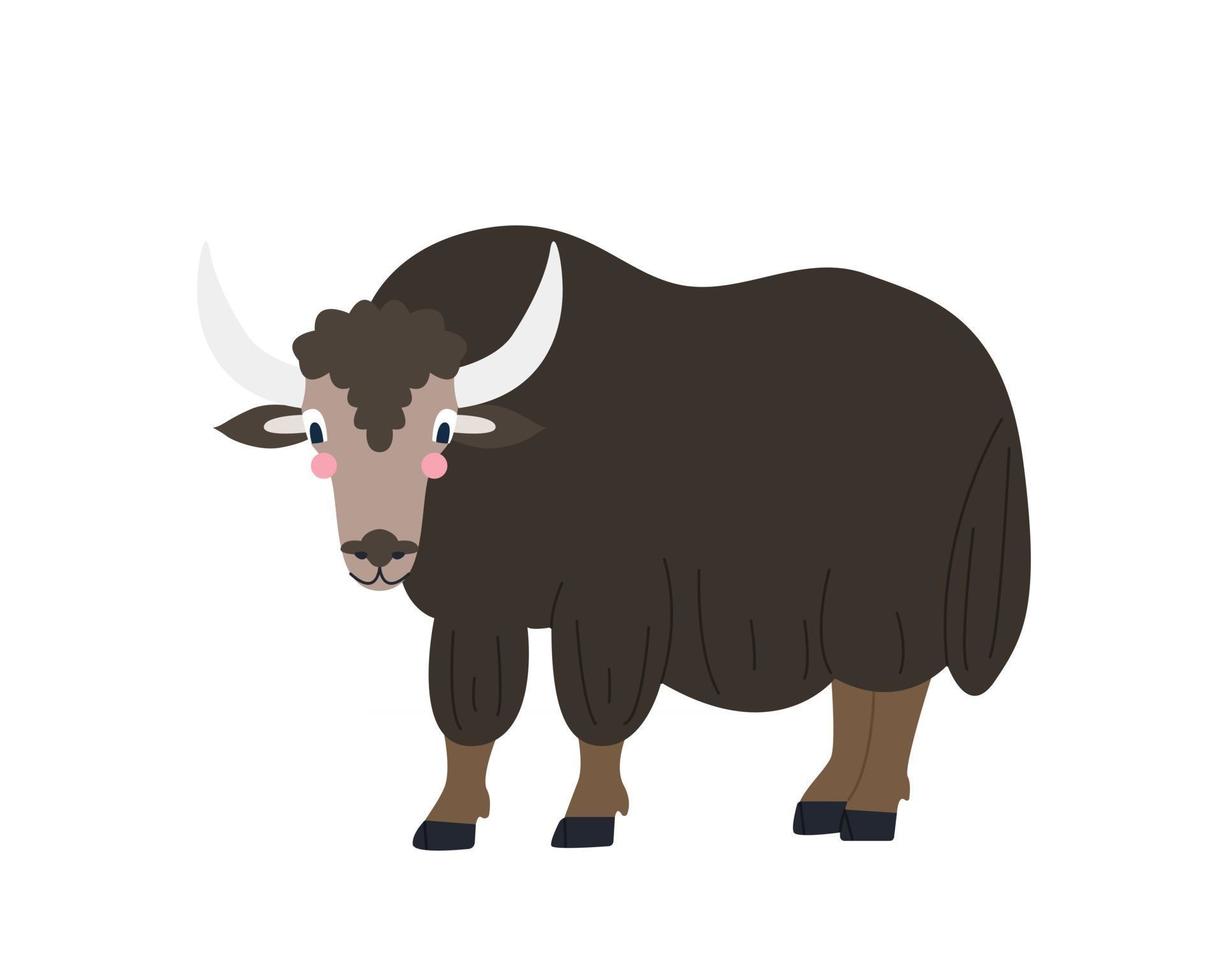 Cute yak on white background in cartoon flat style Vector illustration