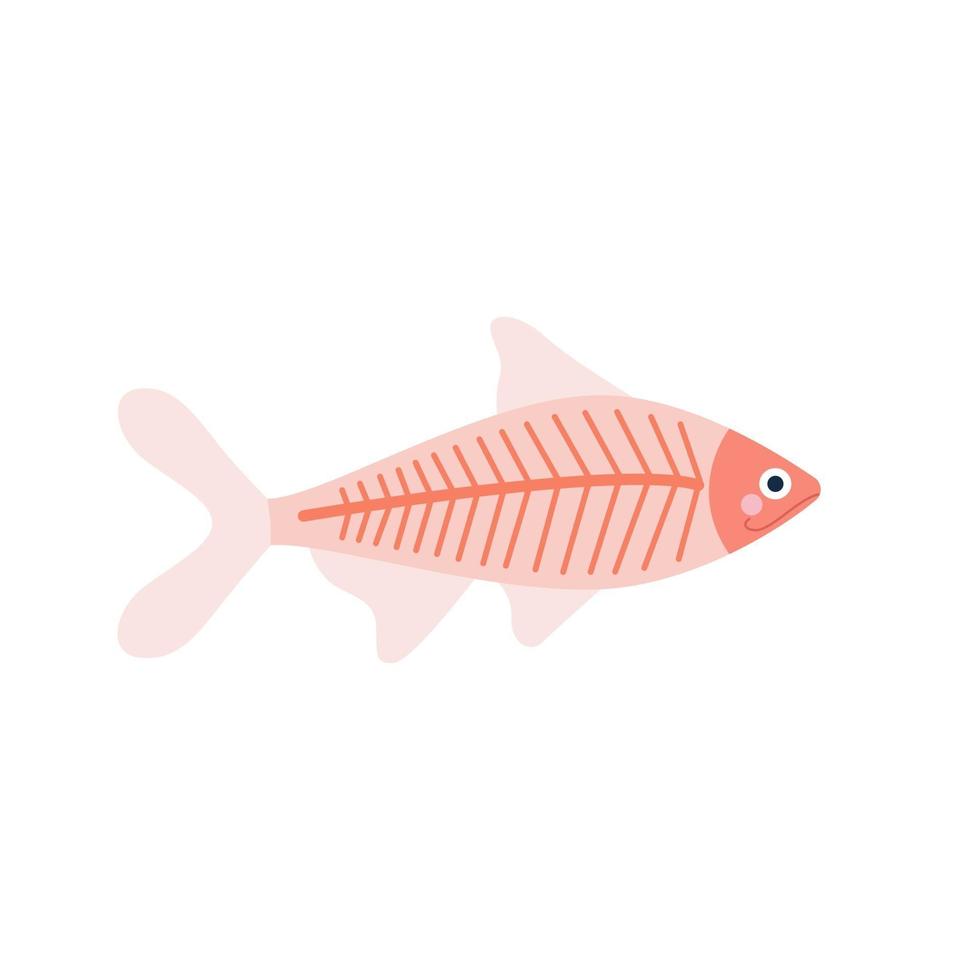 Lindo pez de rayos x sobre fondo blanco en la ilustración simple de vector de estilo plano de dibujos animados
