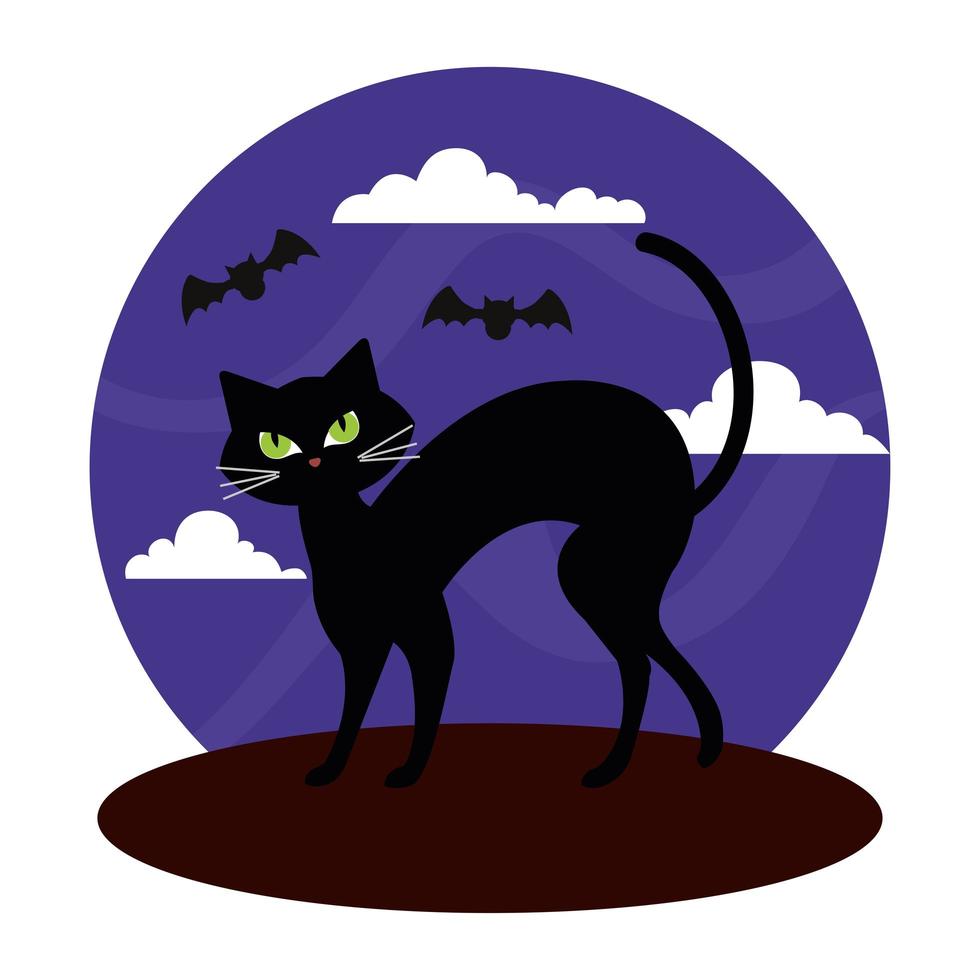 banner de feliz halloween con gato negro vector