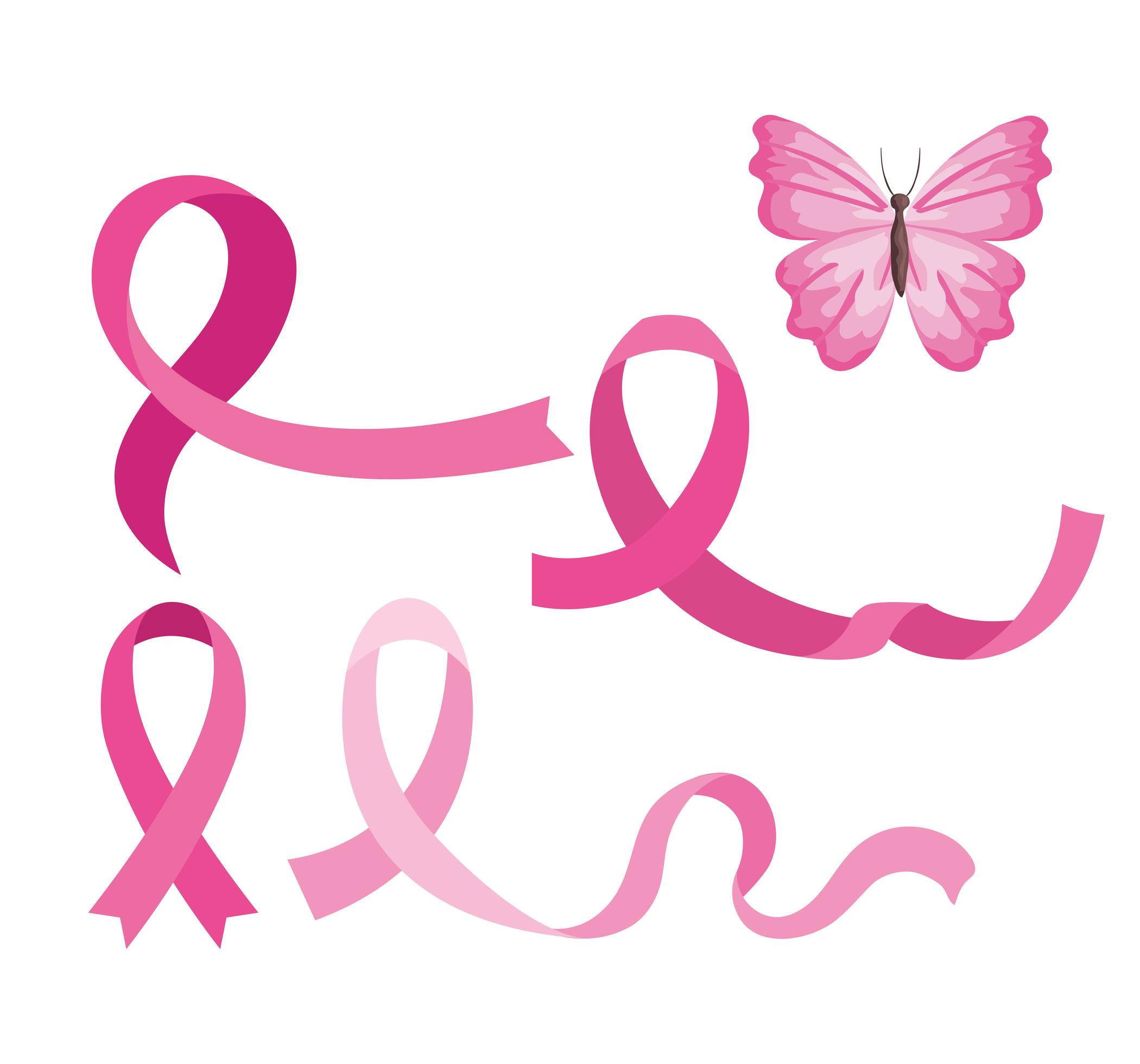 set of pink ribbons with butterfly on white background 2547207 Vector