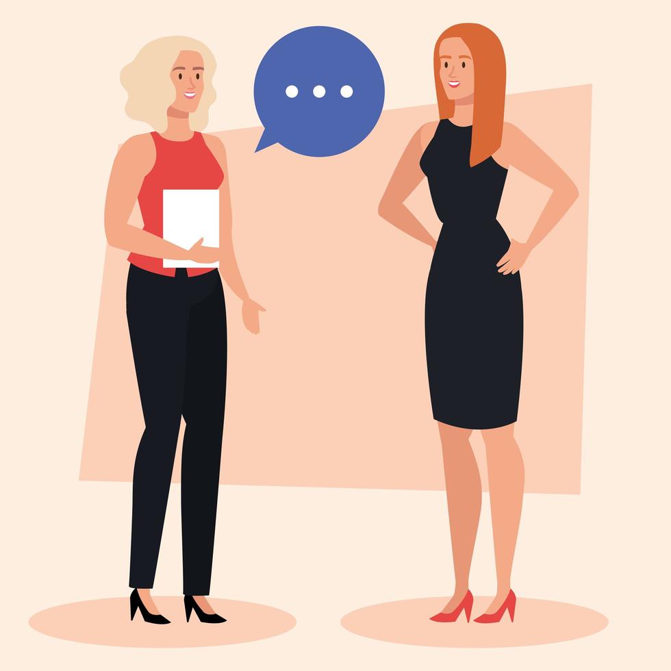 group of elegant businesswomen with speech bubble vector