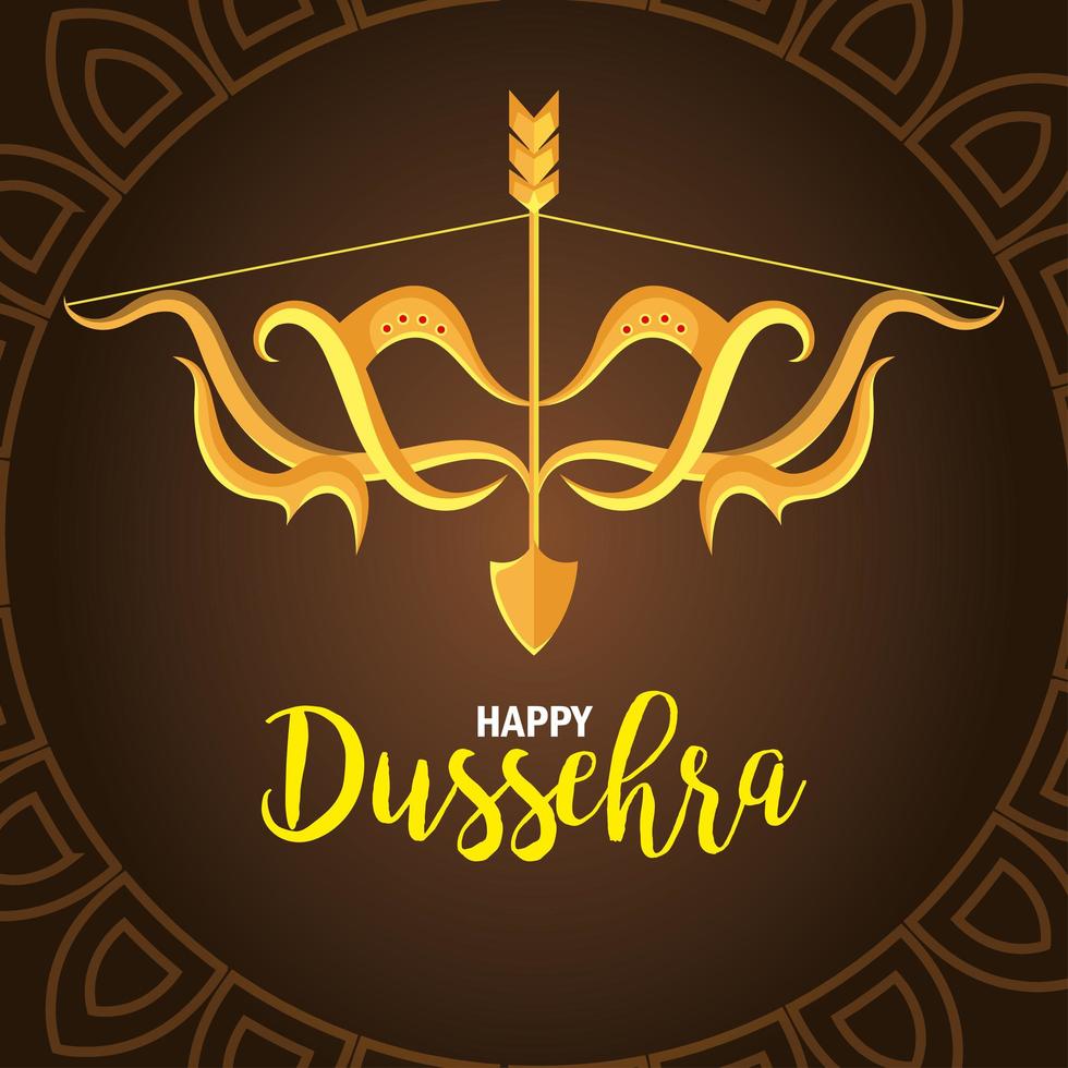 happy dussehra festival and golden arch with arrow decoration vector