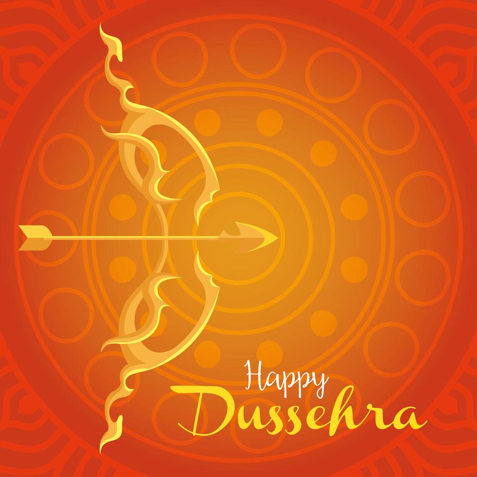 happy dussehra festival with golden arch and arrow on orange background vector