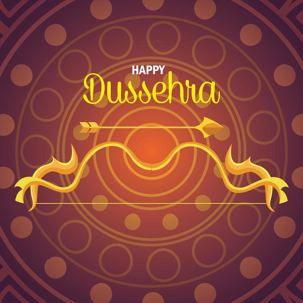 feliz festival de dussehra con decoración de flecha dorada vector