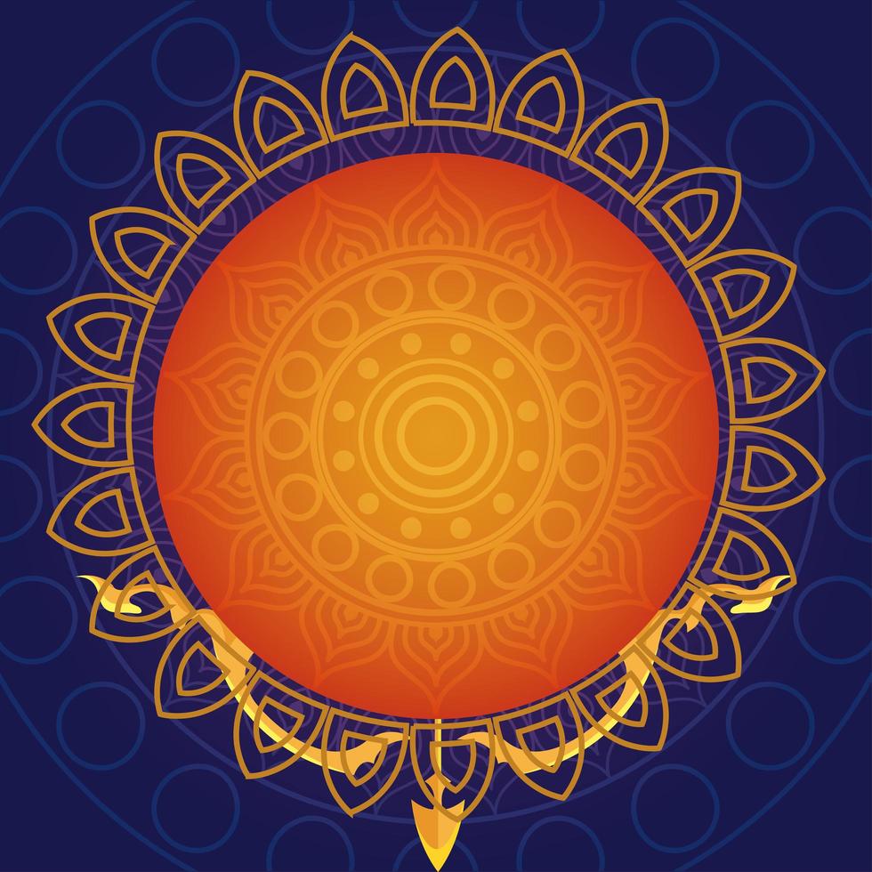 feliz festival dussehra con flecha dorada en mandala de lujo vector