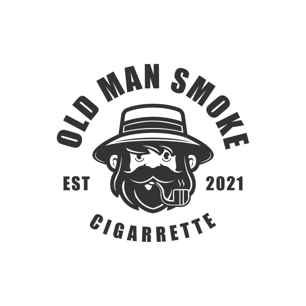 old man smoke cigarette with pipe logo vintage vector