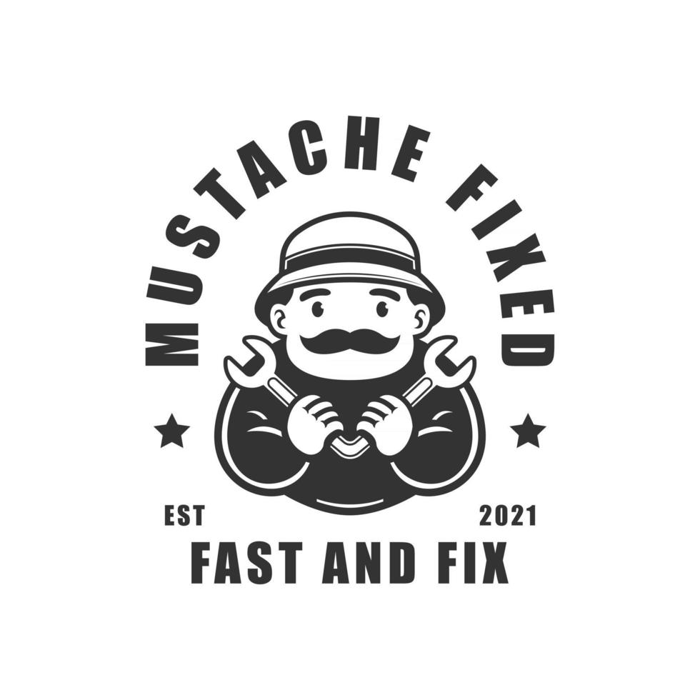 mustache man holding wrench fixed logo vector illustration