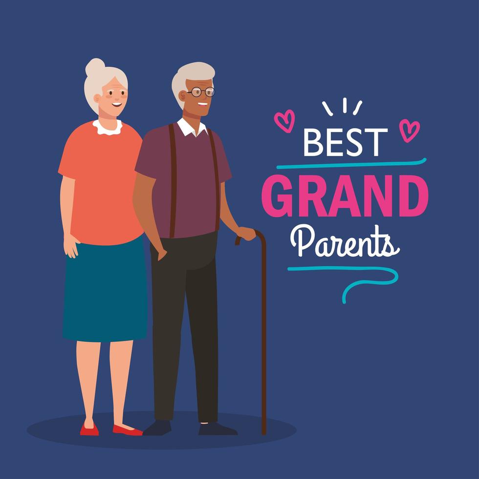 happy grand parents day with cute older couple and lettering decoration of best grand parents vector