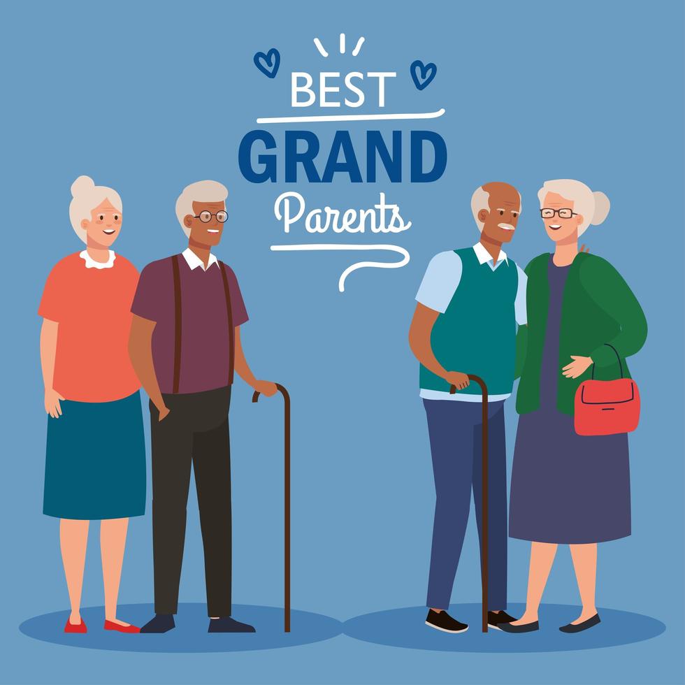 happy grand parents day with cute older couples vector