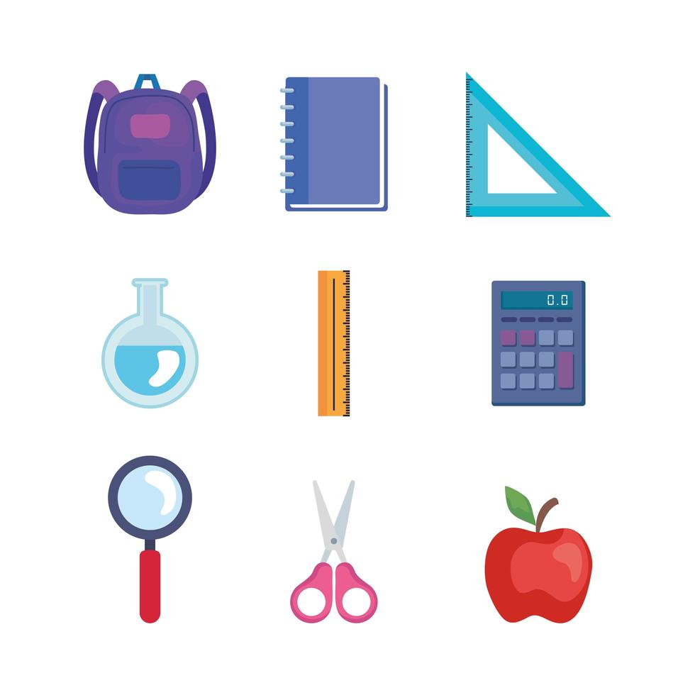 conjunto de útiles escolares y educativos. vector