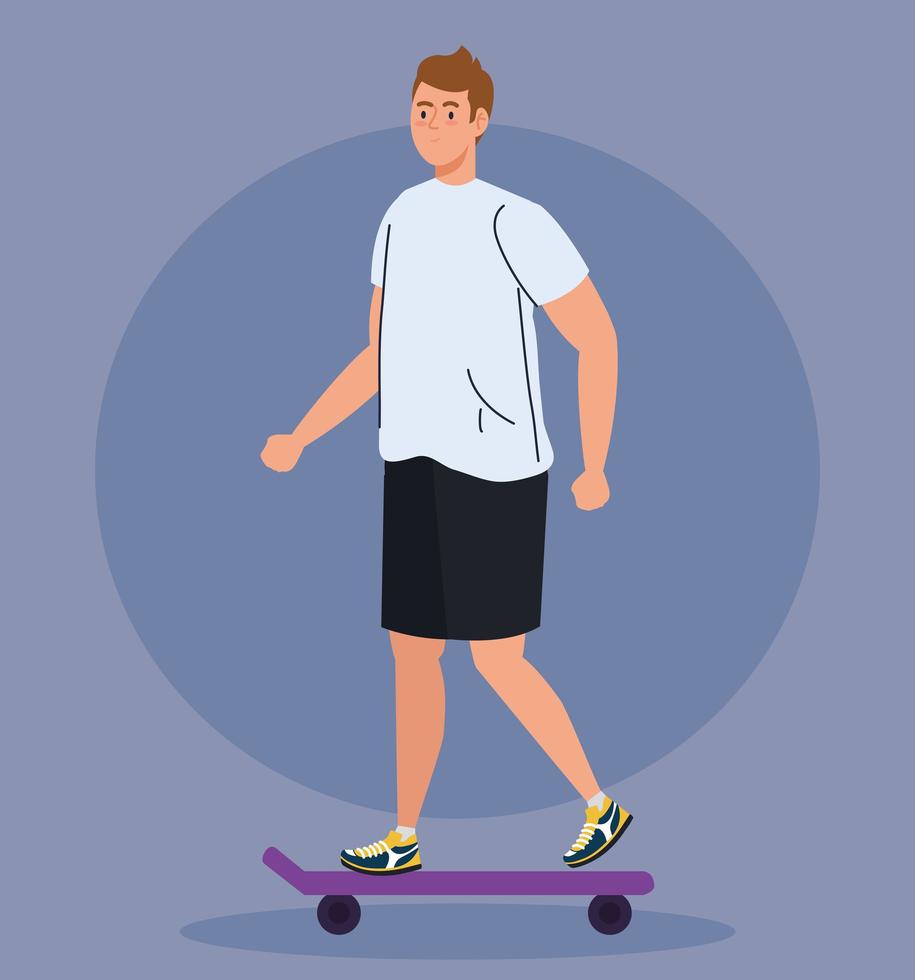 hombre joven en patineta avatar icono de personaje vector