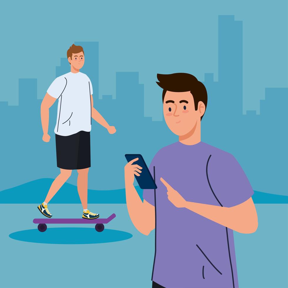 young men doing activities outdoor vector