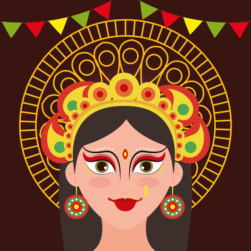 cartel de la diosa durga con guirnaldas colgando para la feliz celebración navratri vector