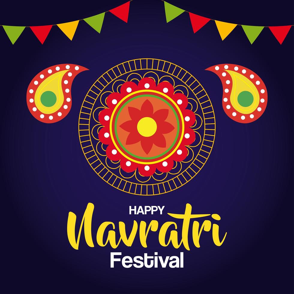 happy navratri celebration poster with gold circular frame and