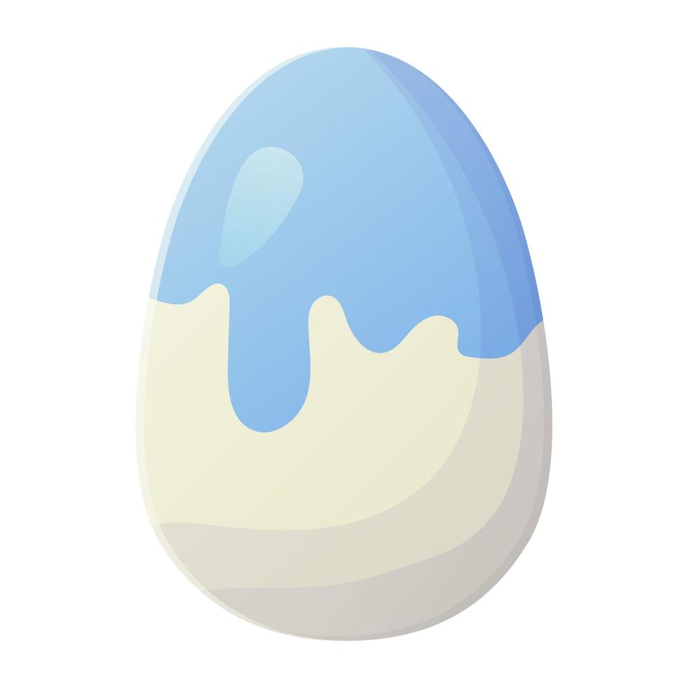 lindo huevo de pascua realista pintado con pintura azul en la parte superior se puede utilizar como elemento de búsqueda de pascua para pancartas web, carteles y páginas web, ilustración vectorial de stock en estilo de dibujos animados aislado sobre fondo blanco vector