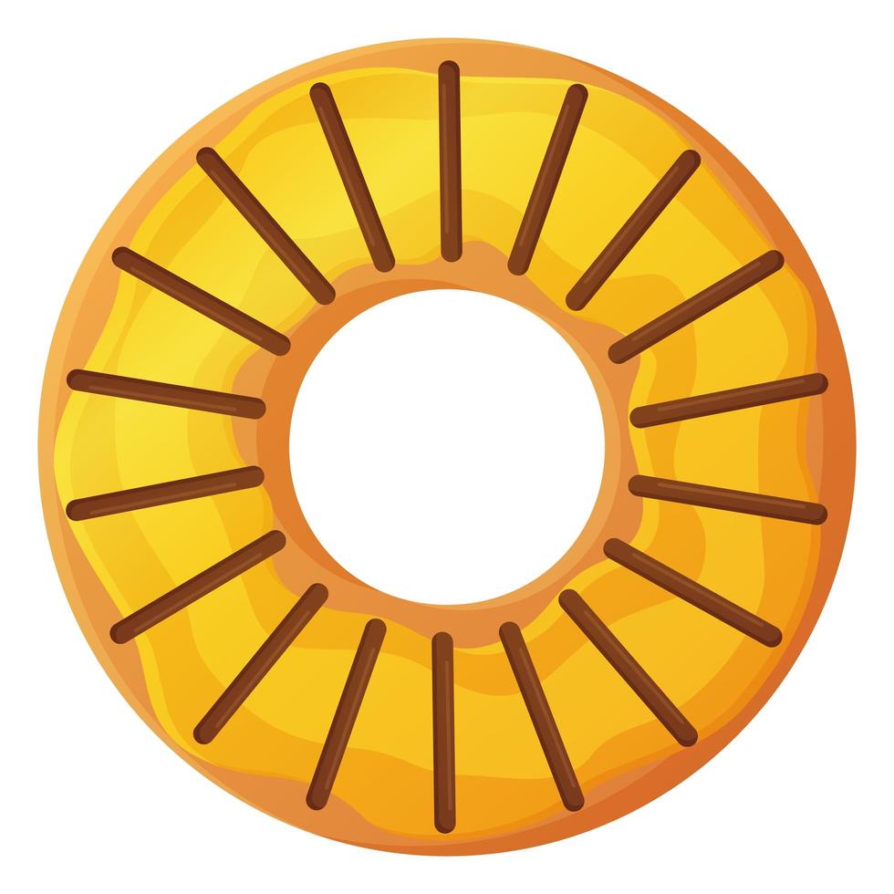 Donut brillante con esmalte amarillo y mango sin símbolo de día de dieta comida poco saludable dulce comida rápida azúcar bocadillo calorías adicionales concepto stock vector ilustración aislado sobre fondo blanco en estilo de dibujos animados