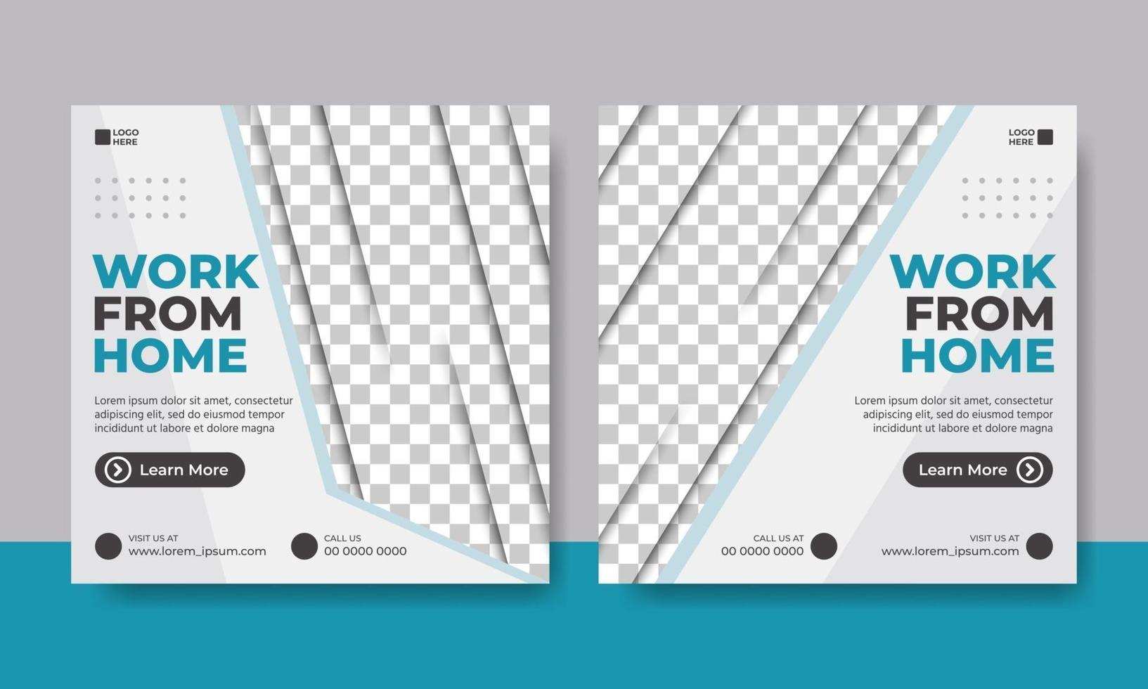 Flyer or social media post template work from home themed vector
