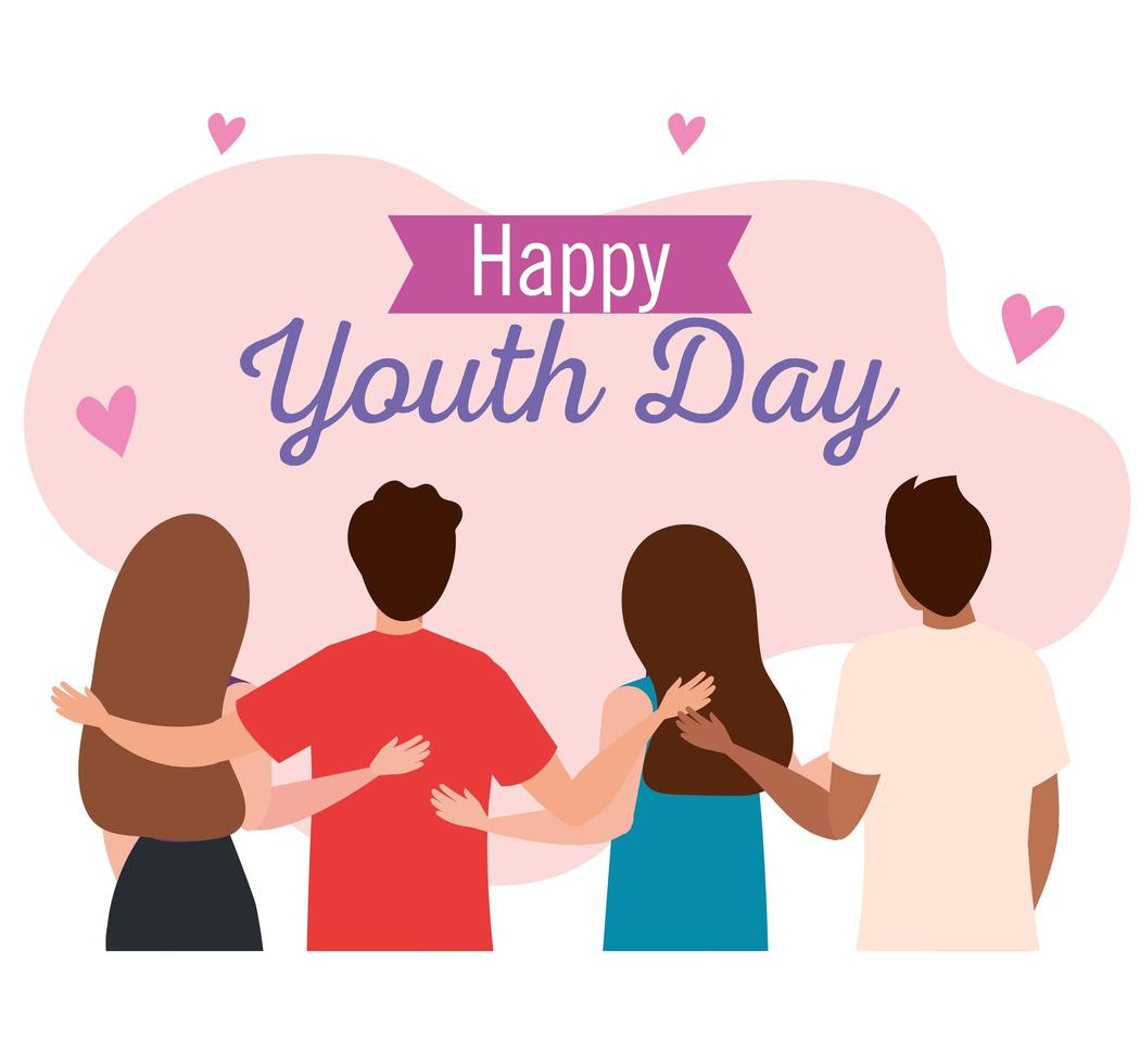 feliz día de la juventud grupo de personas adolescentes para celebrar el día de la juventud vector