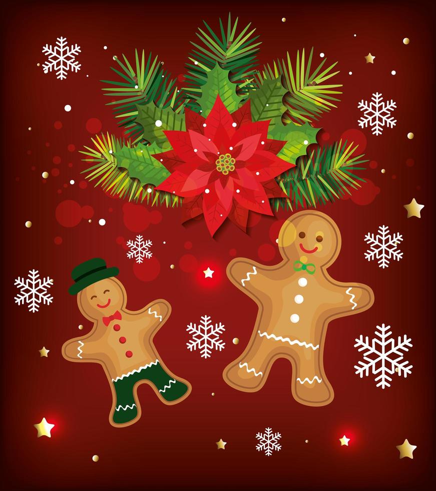 christmas poster with ginger cookies and decoration vector