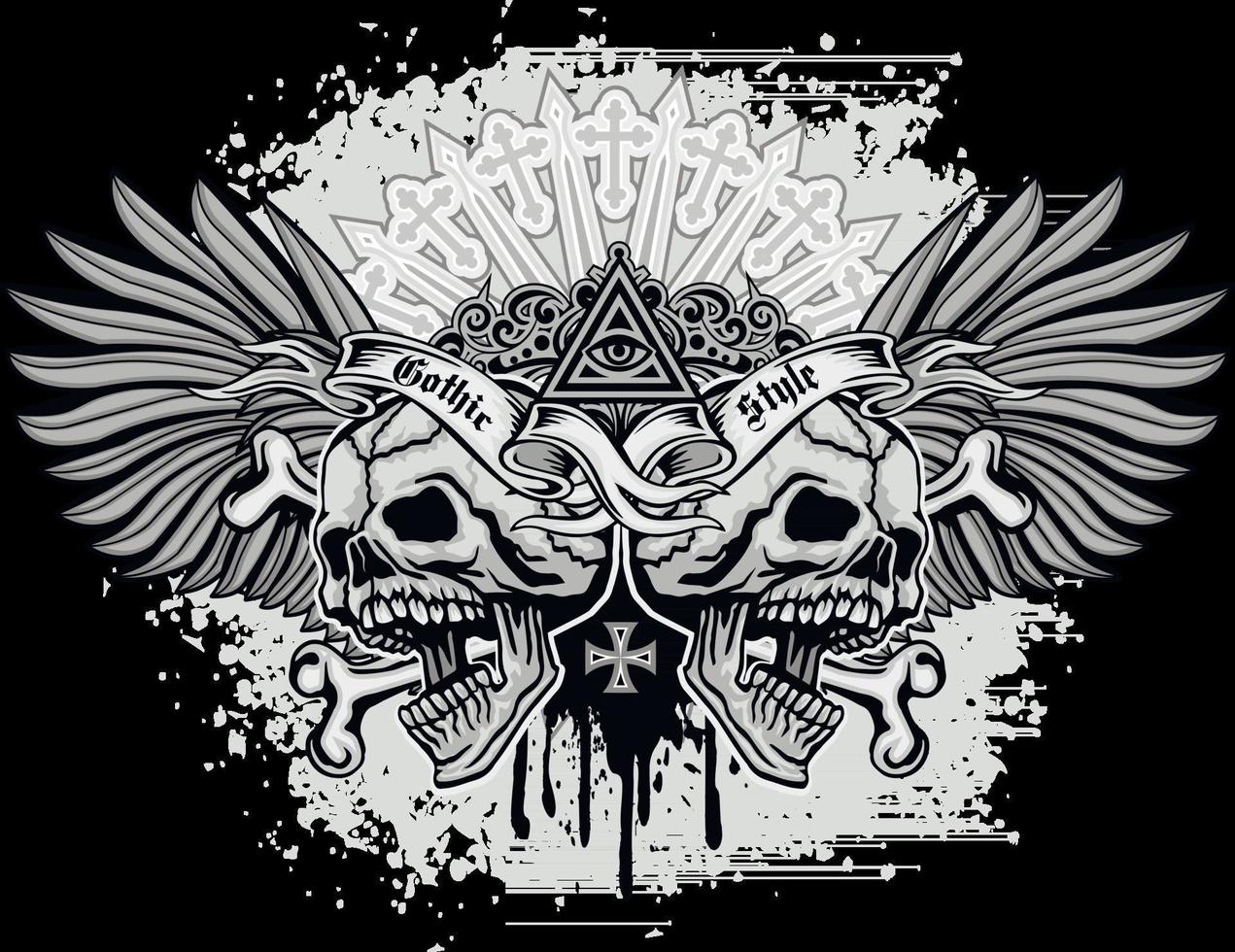 cartel gótico con calavera y alas camisetas de diseño vintage grunge vector