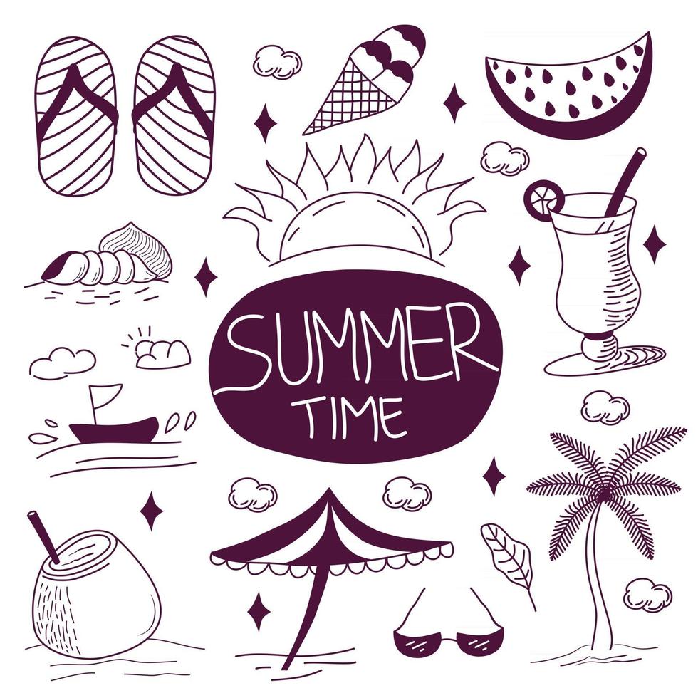 Summer Time Holiday Doodles Icon Set vector