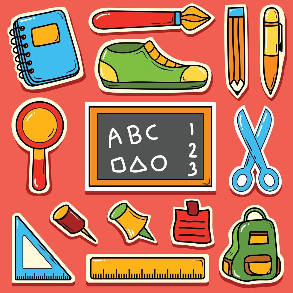 Back to school cute cartoon hand drawn doodle icon sticker vector