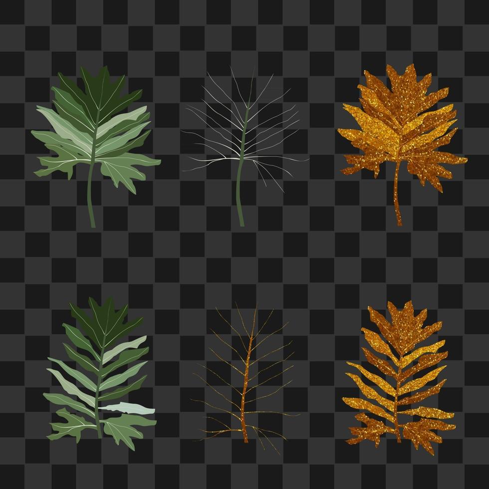 set golden fern and palm on isolated vector