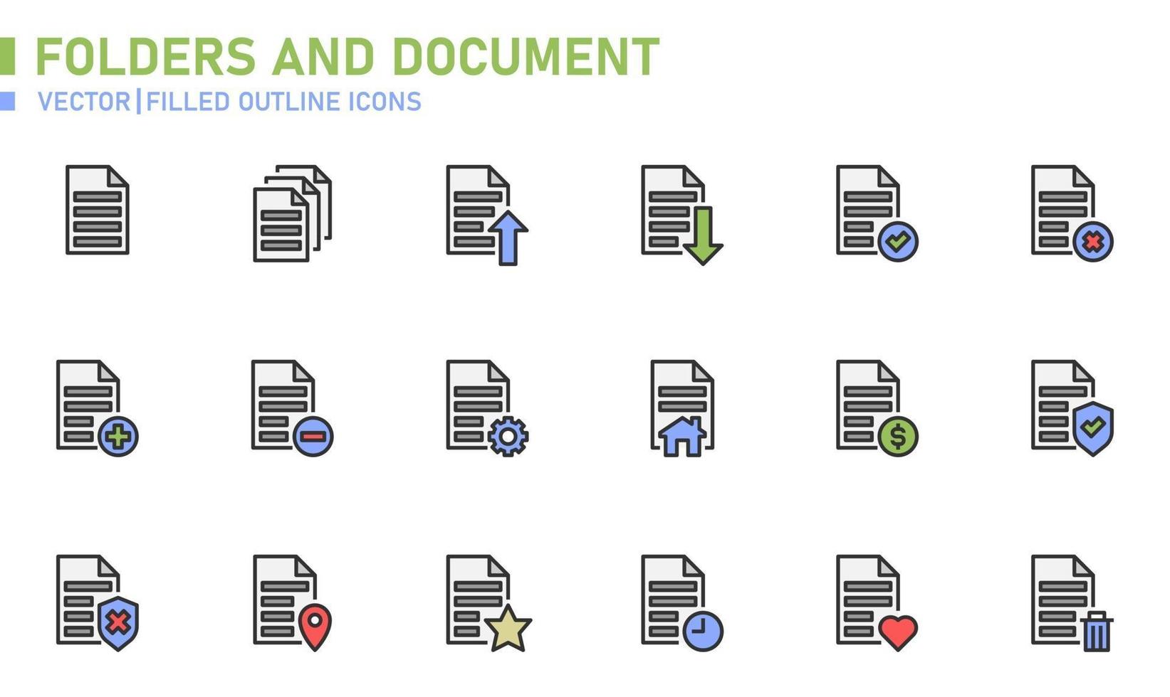 Folders and Document Filled Outline Icon vector