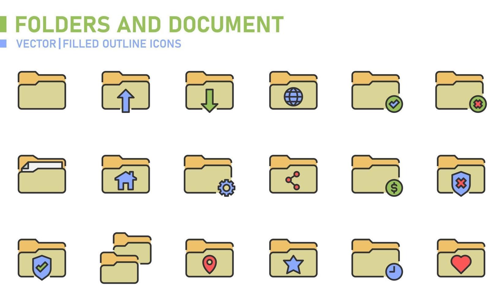 Folders and Document Filled Outline Icon vector