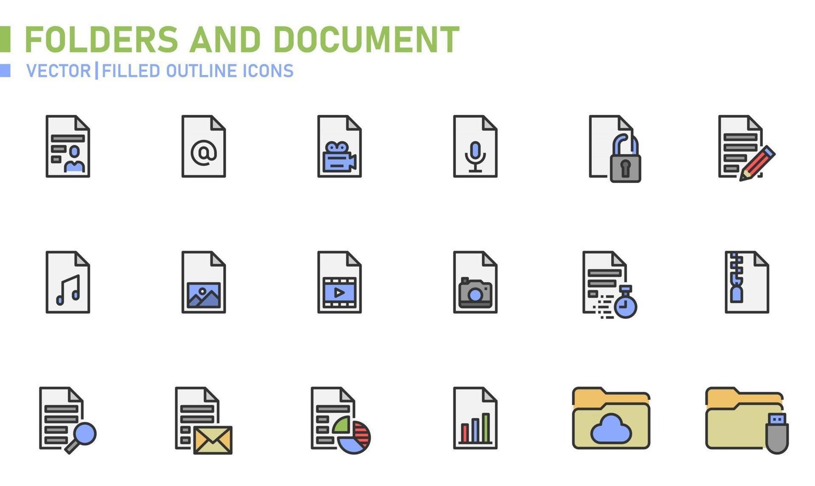 Folders and Document Filled Outline Icon vector
