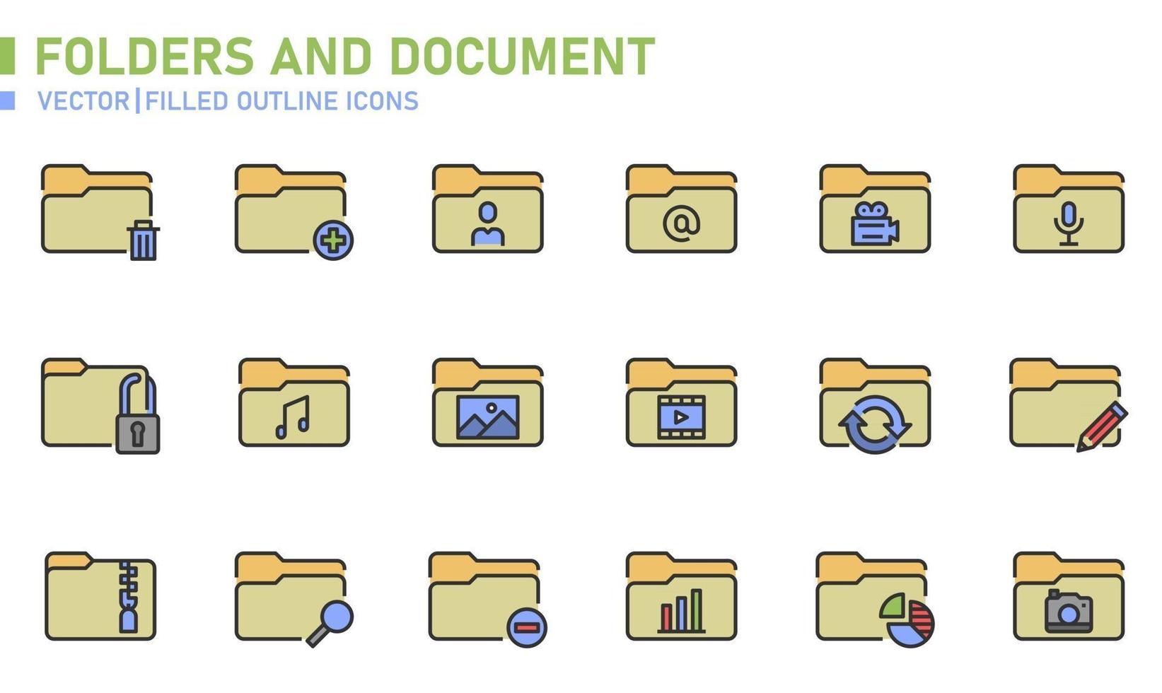 Folders and Document Filled Outline Icon vector