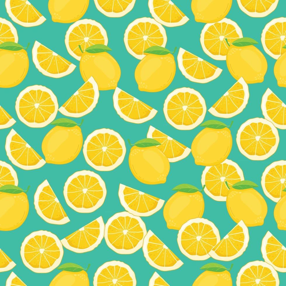 Lemon slices seamless pattern background fruit citrus elements vector