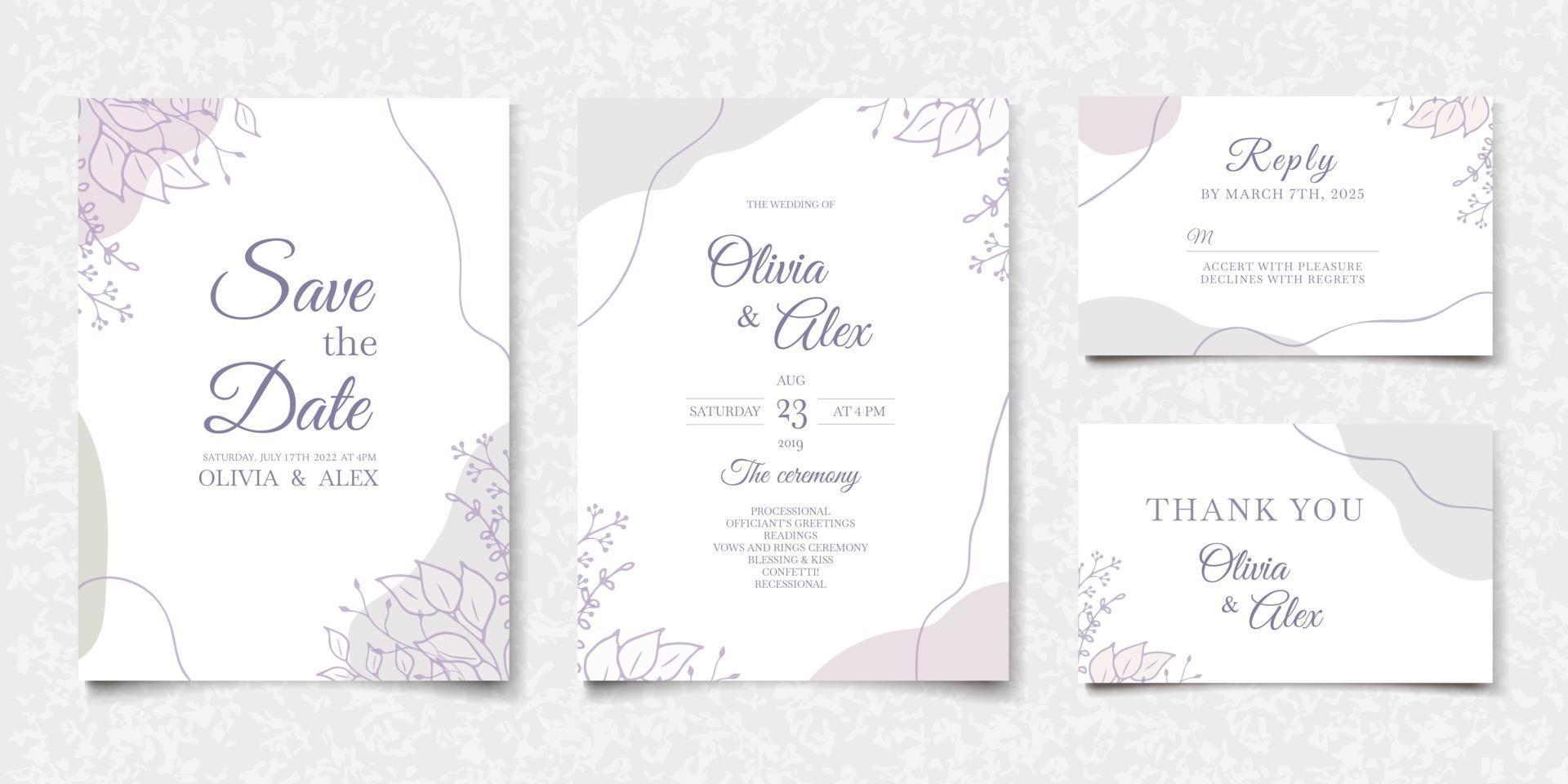 Set of abstract wedding invitation cards in modern design vector