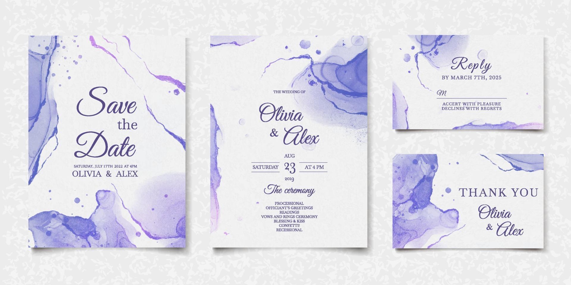 Watercolor wedding invitation card set with abstract background vector